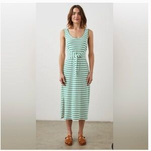 60. RAILS $138 Meg Dress -Green And White Striped MIDI Dress